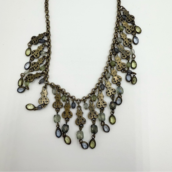 Avon Bohemian Antiqued Brass Turquoise Enamel Dangle Blue Green Bib Necklace - Picture 8 of 8